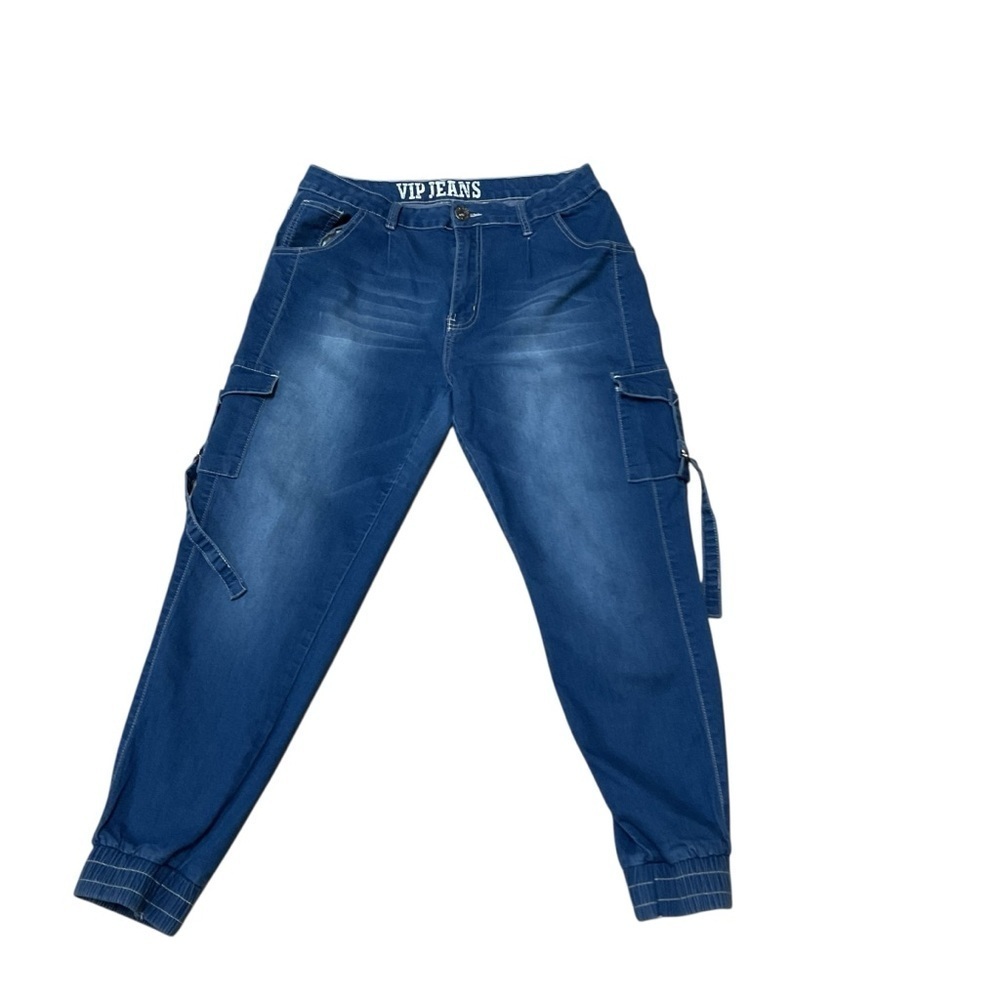 VIP Jeans Women's Junior 13 / 31 Denim Joggers Cargo Pocket Elastic Faded Blue